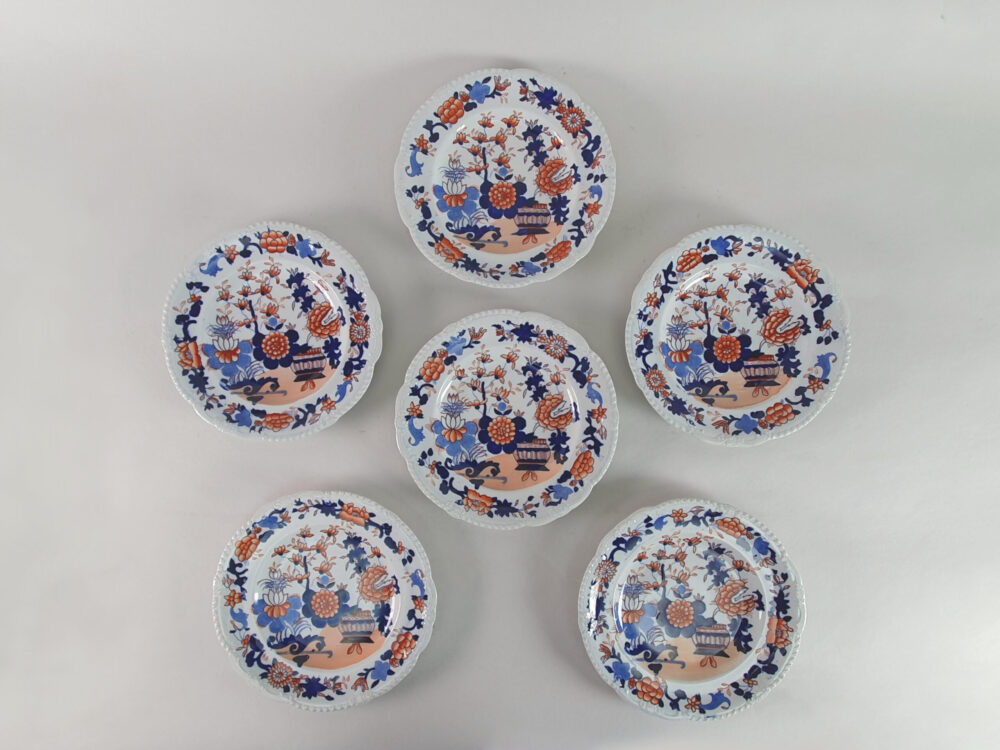 Set of 6 antique Georgian Masons Ironstone 'Japan Basket' Plates