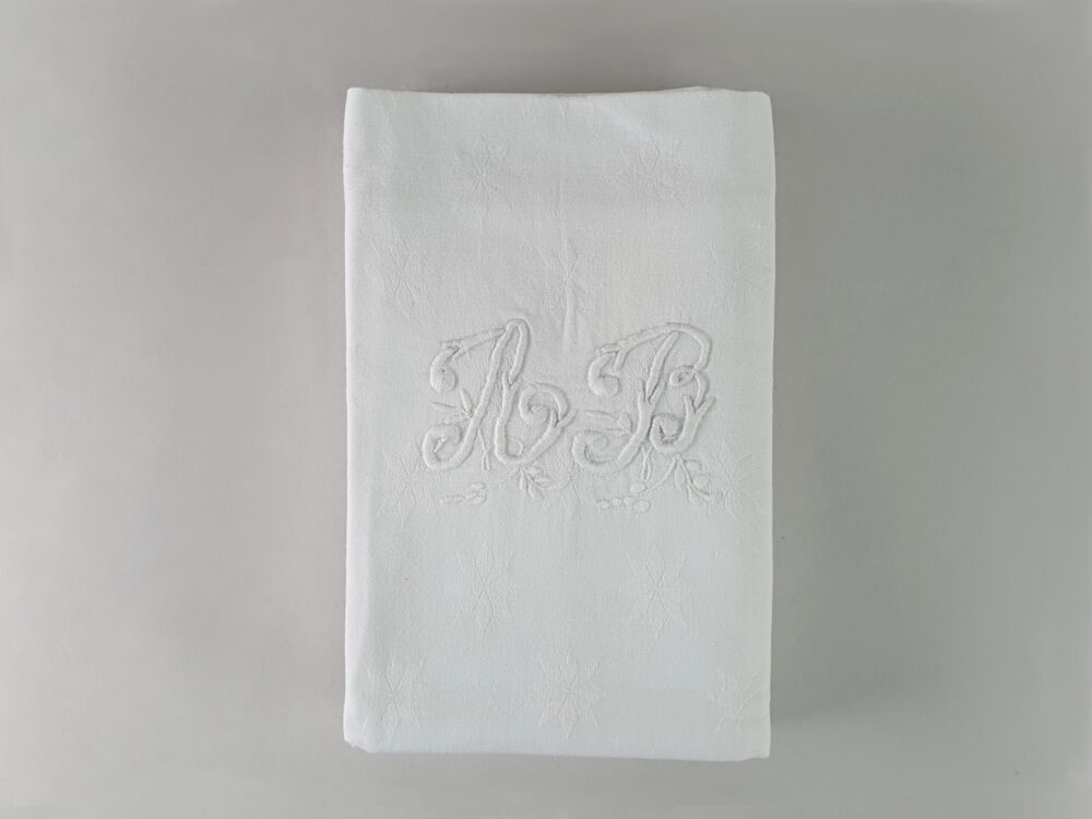 Set of 6 white French Napkins or Serviettes with antique embroidery monogrammed A B