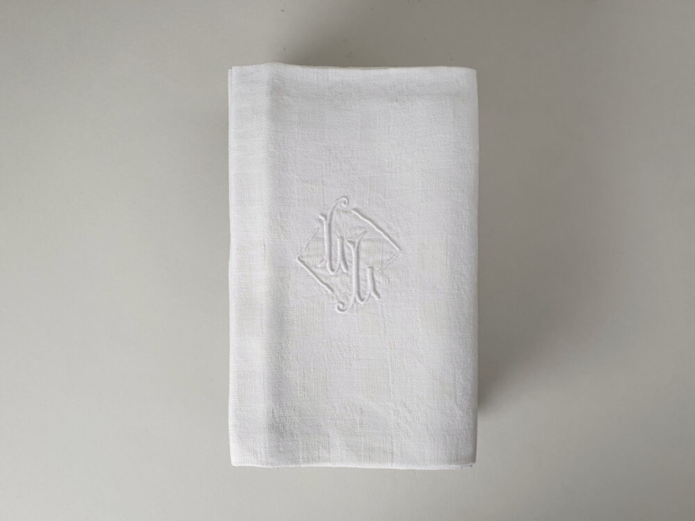 Set of 8 French Napkins or Serviettes with antique embroidery monogrammed L L