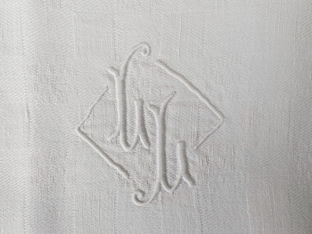 Set of 8 French Napkins or Serviettes with antique embroidery monogrammed L L