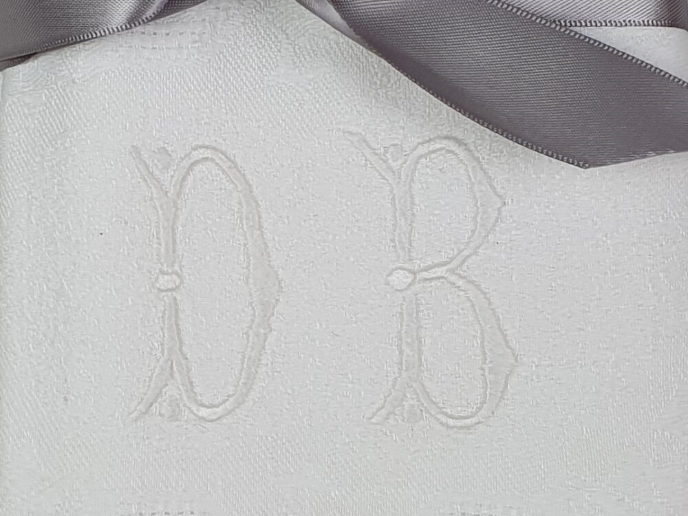 Set of 8 white French Napkins or Serviettes with antique embroidery monogrammed D B
