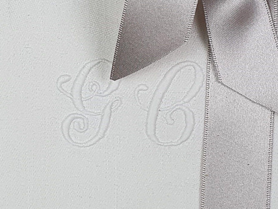 Set of 9 white French Napkins or Serviettes with antique embroidery monogrammed G C
