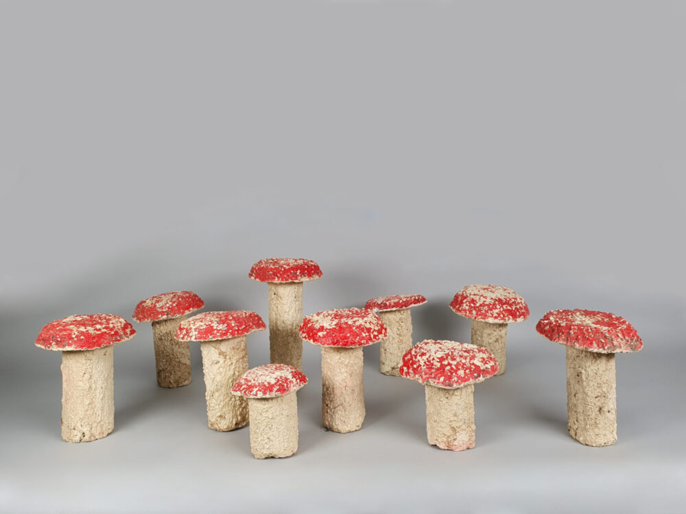 Set of French antique Garden Ornament Mushrooms
