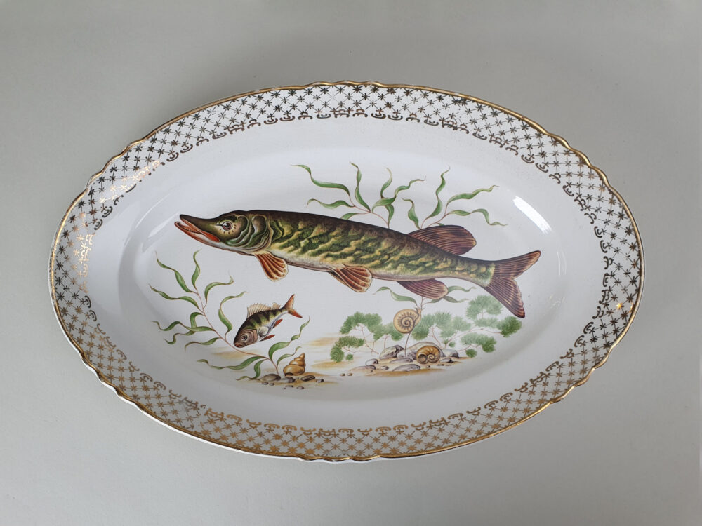 Set of Orchies Moulin des Loups Plates & a Serving Plater decorated with Fish