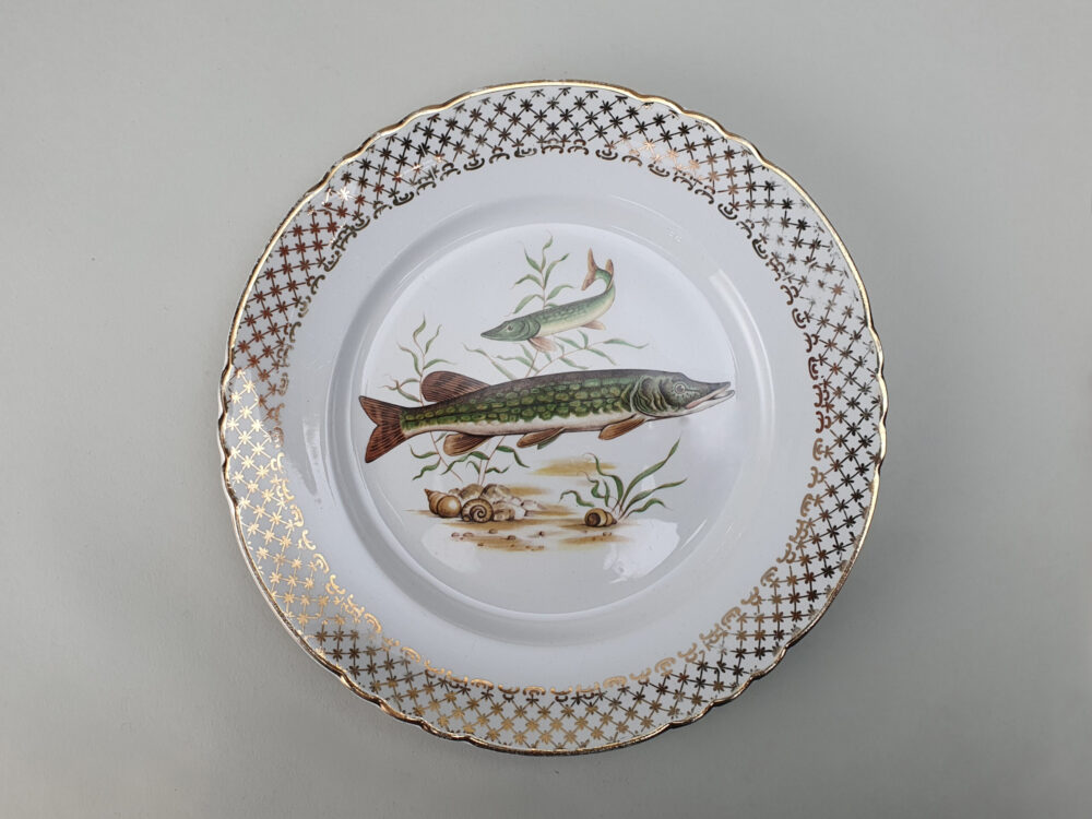 Set of Orchies Moulin des Loups Plates & a Serving Plater decorated with Fish