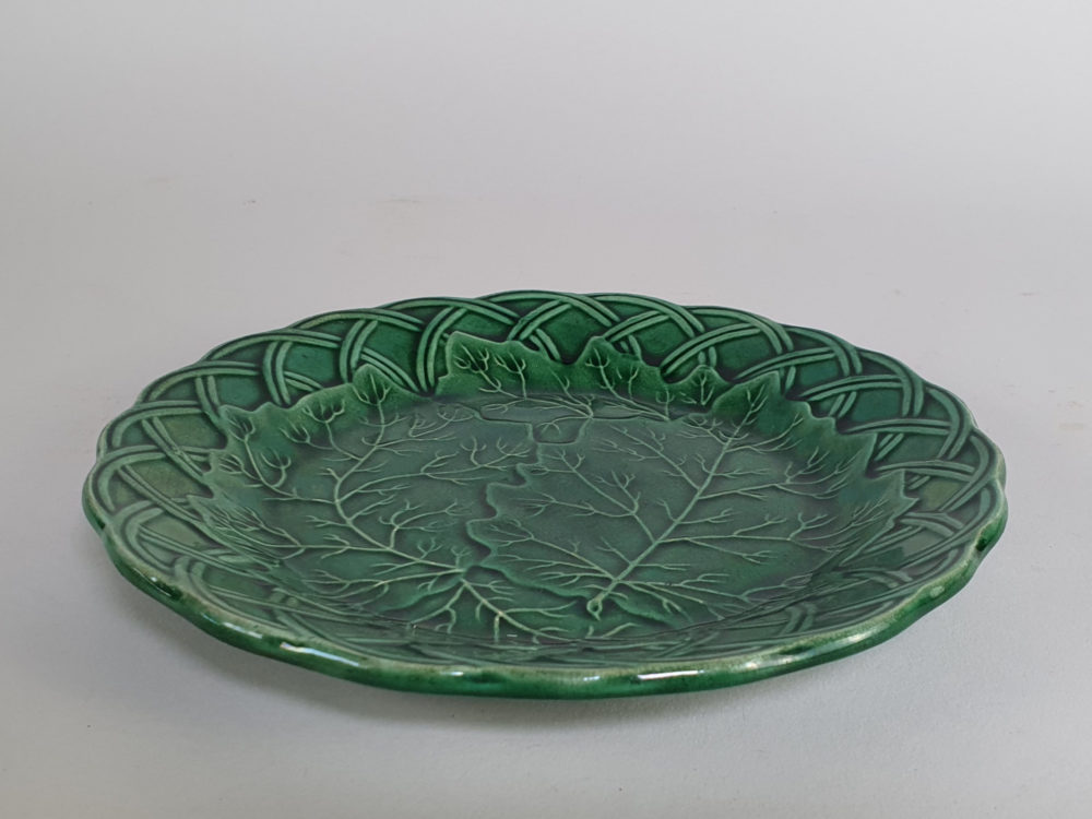 Set of six green majolica antique Leaf Plates