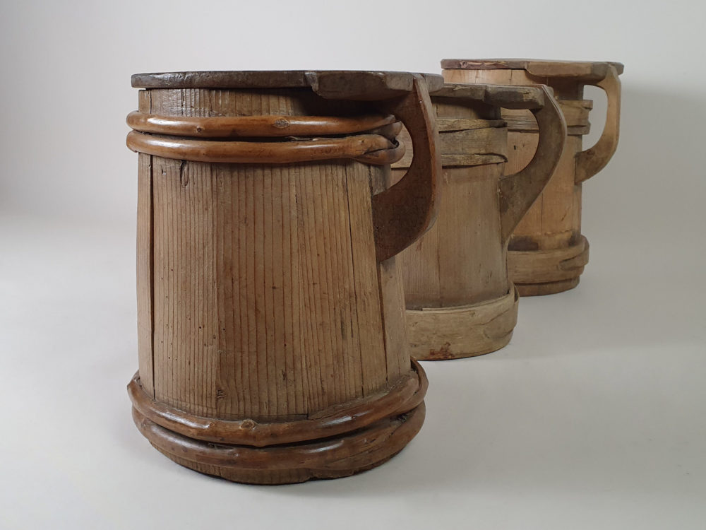 Set of three 19th century Scandinavian wooden Tankards
