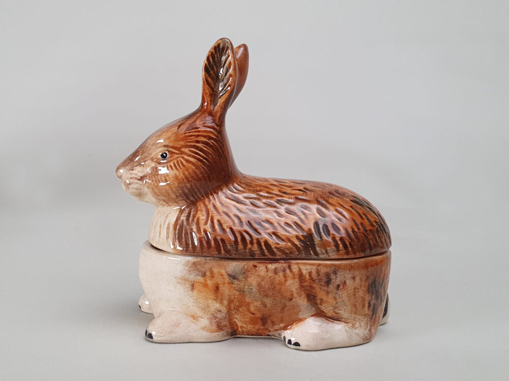 Set of two Michel Cougant antique ceramic French terrine Rabbits