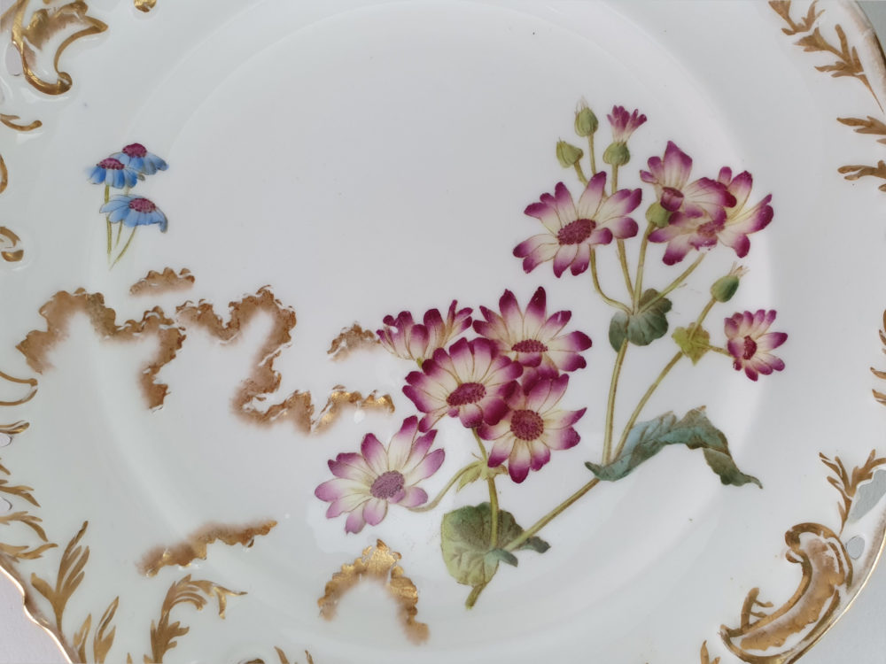 Six George Jones hand painted floral Side Plates