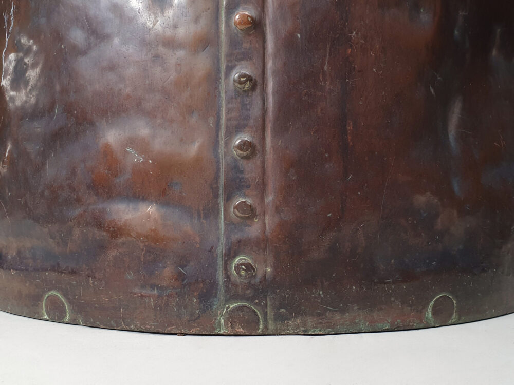 Substantial early 19th century riveted rustic antique copper Log Basket
