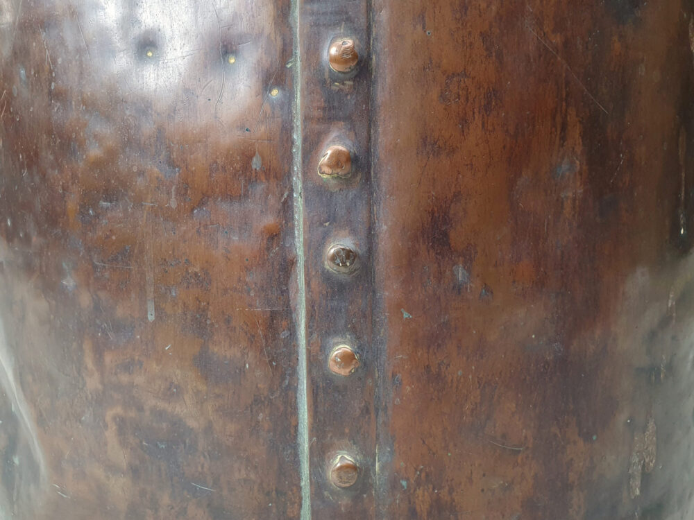 Substantial early 19th century riveted rustic antique copper Log Basket