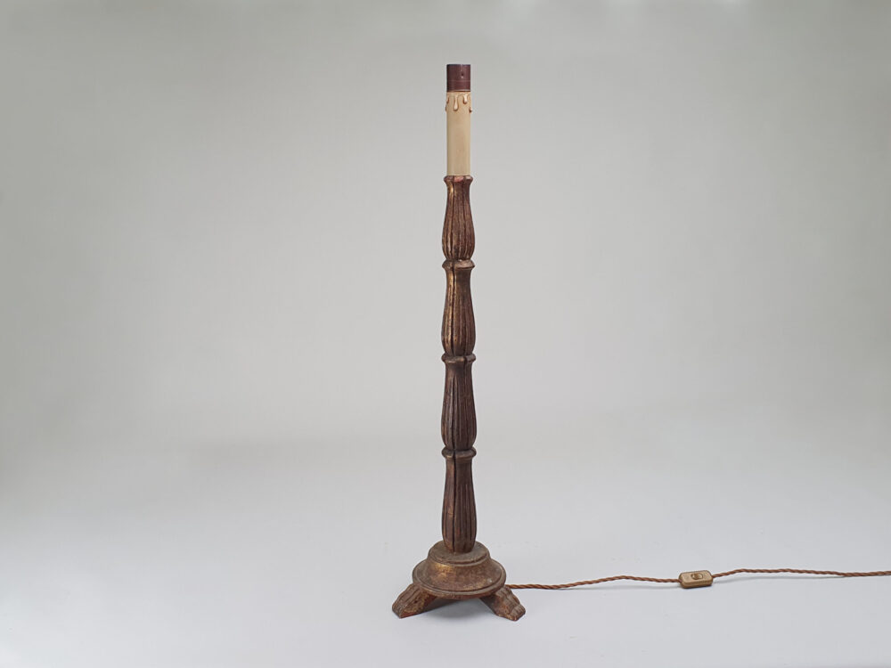 Tall Church antique Table Lamp with gilded wooden patina
