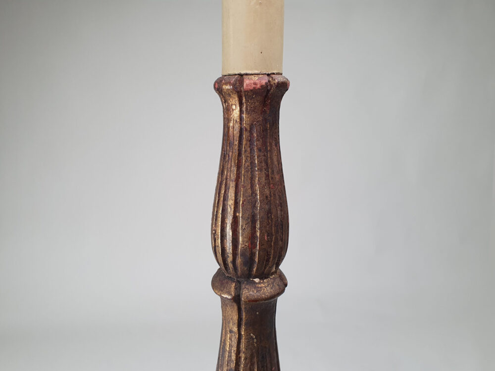 Tall Church antique Table Lamp with gilded wooden patina