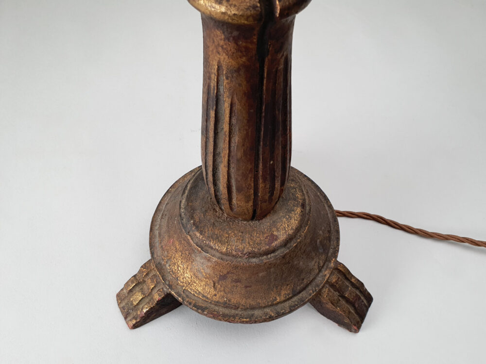 Tall Church antique Table Lamp with gilded wooden patina
