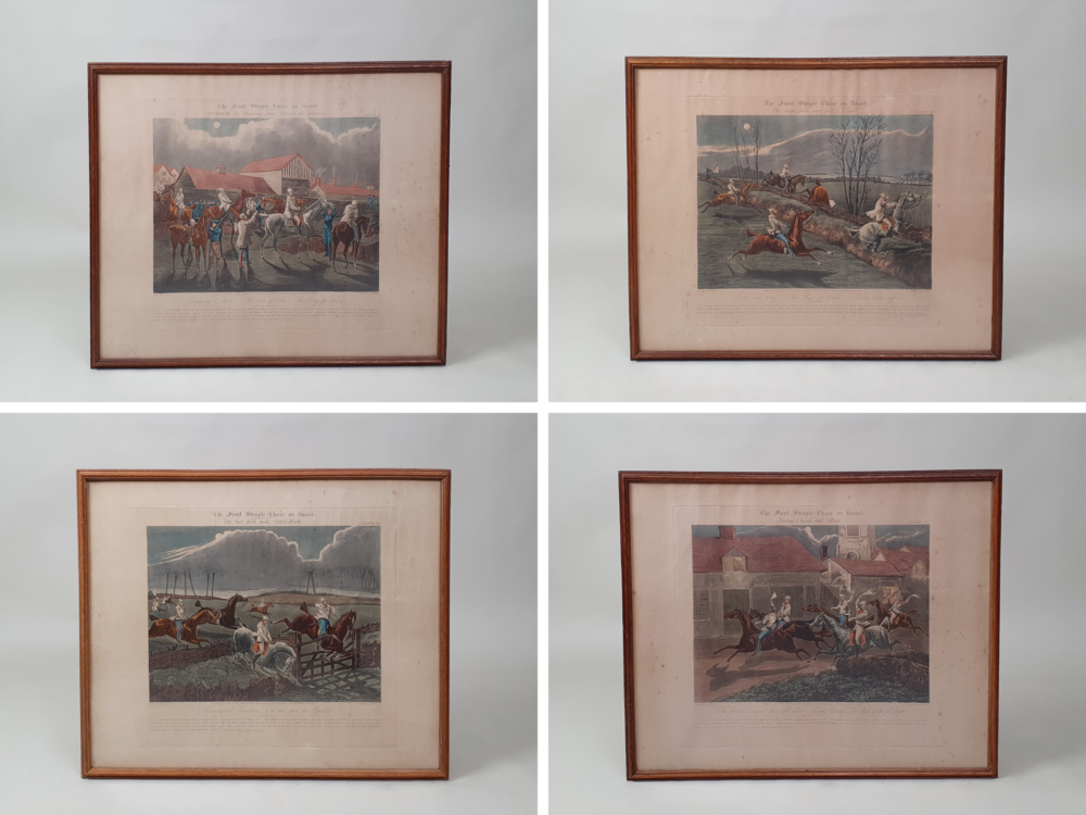 'The First Steeple Chase on Record' - set of 4 early edition etched aquatints