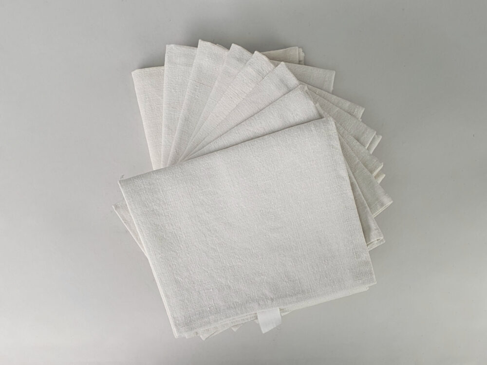 Thickly hand woven plain cream antique linen Torchons, or Tea Towels