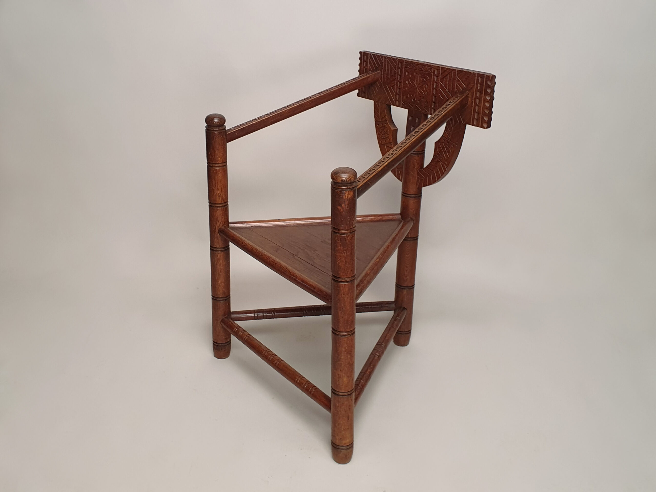 Triangular oak antique Chair, known as a Swedish Monk's Chair or Munkstol