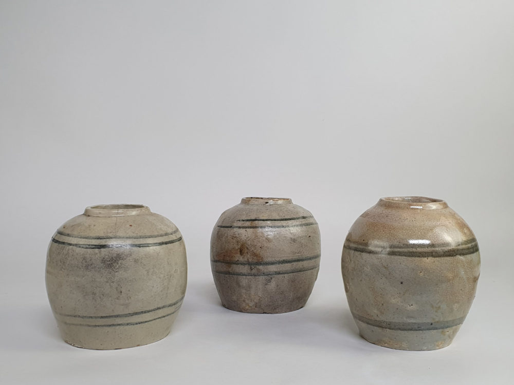 Trio of rustic antique pottery Ginger Jars