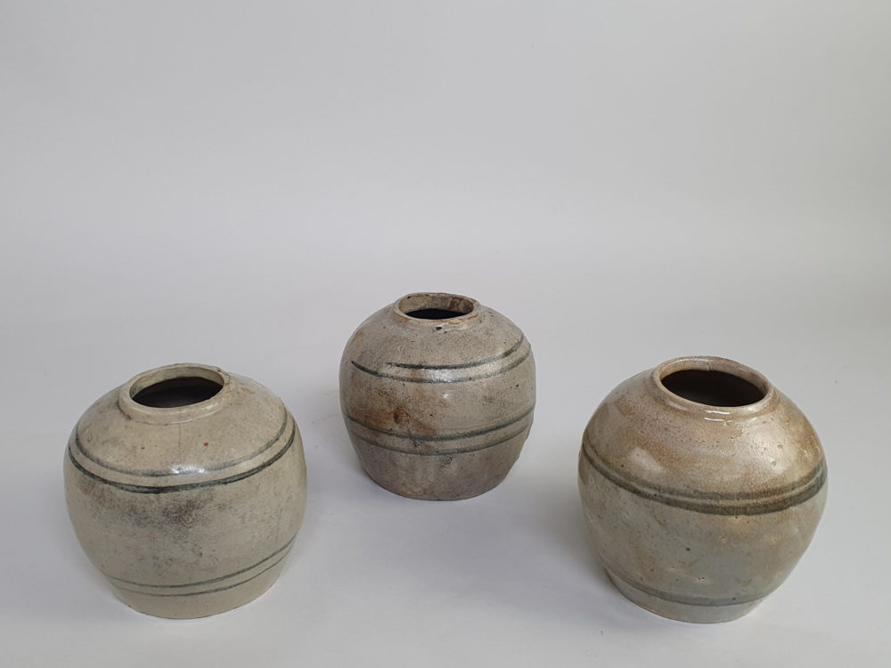 Trio of rustic antique pottery Ginger Jars