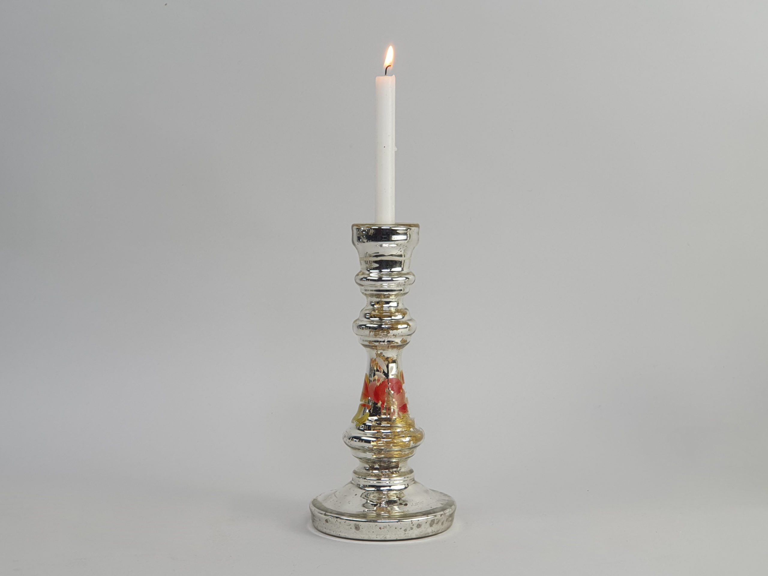 Two 19th century antique mercury glass Candlestick Holders with hand painted floral decoration