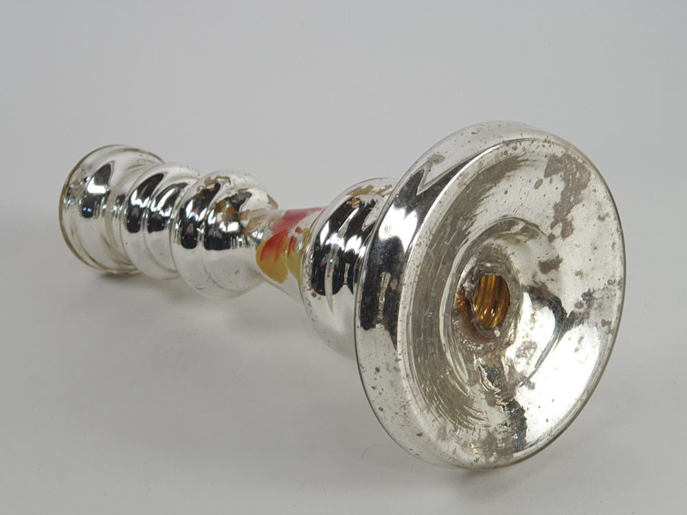 Two 19th century antique mercury glass Candlestick Holders with hand painted floral decoration