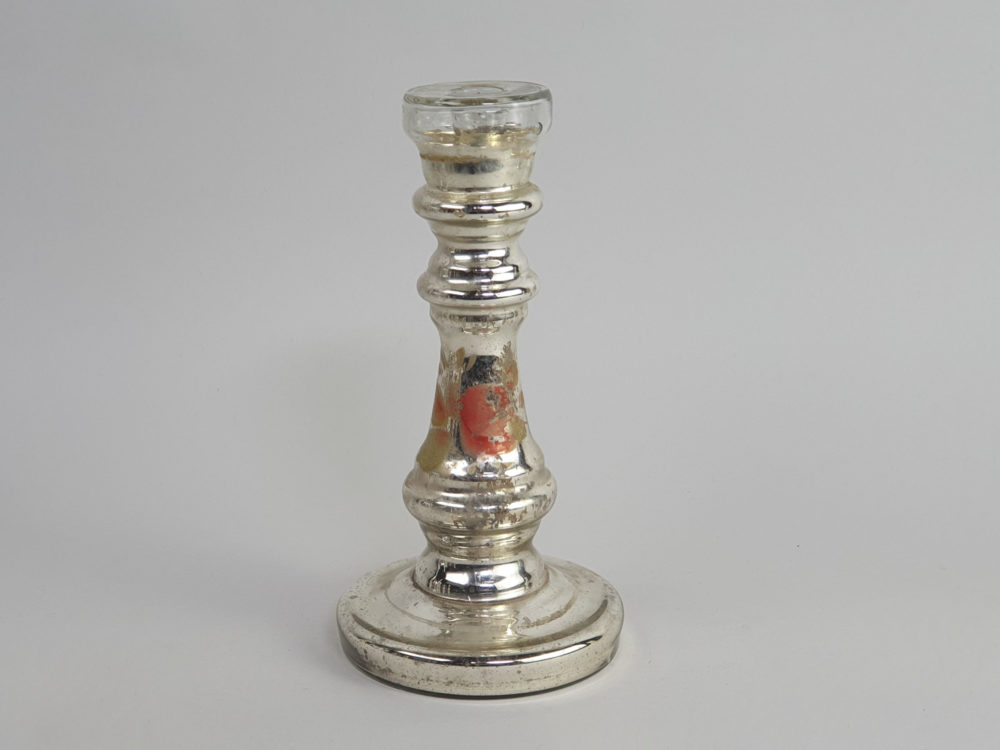 Two 19th century antique mercury glass Candlestick Holders with hand painted floral decoration
