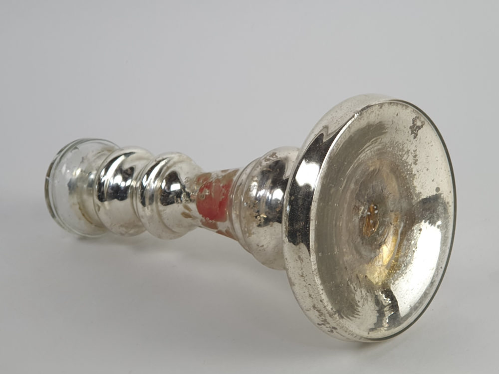 Two 19th century antique mercury glass Candlestick Holders with hand painted floral decoration