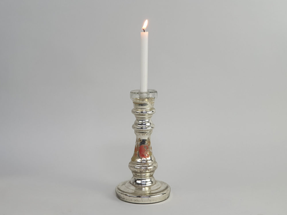 Two 19th century antique mercury glass Candlestick Holders with hand painted floral decoration