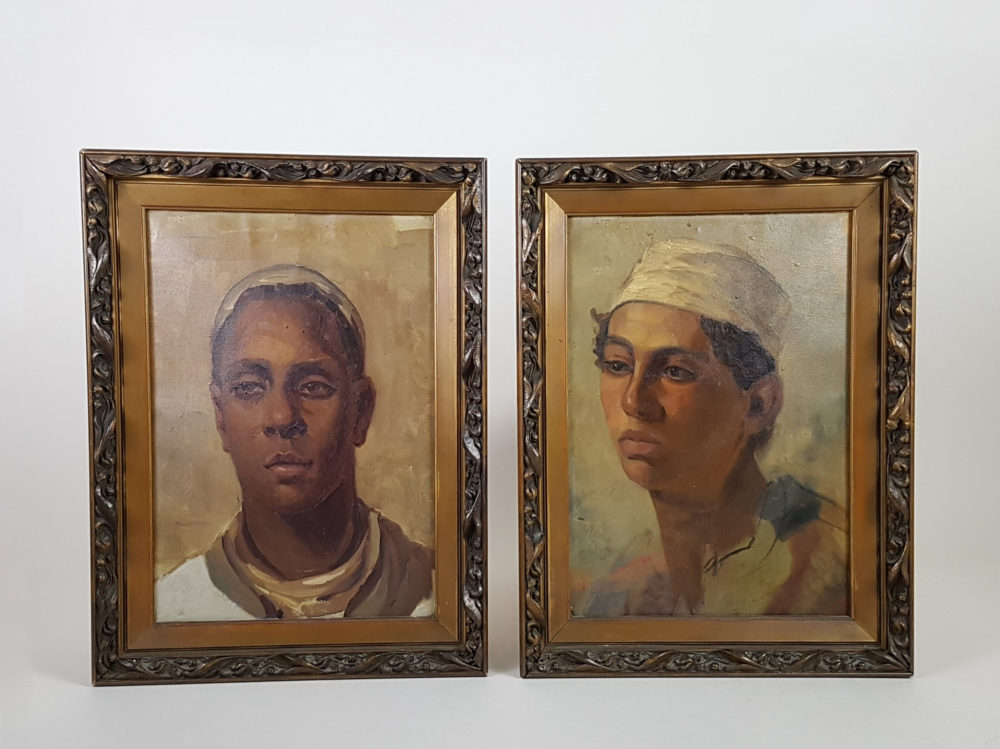 Two mid century oil paintings - African Portraits