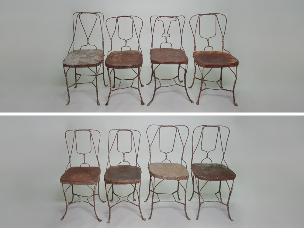 Set of 8 antique mid century hand made wire dining Chairs