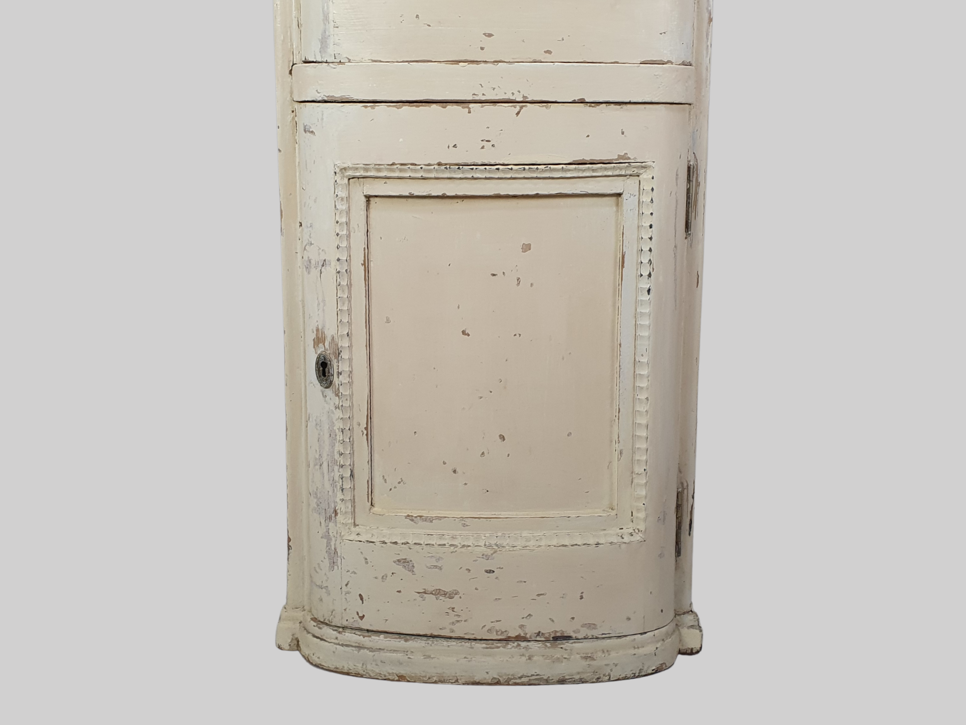 Early 20th century antique glass cabinet, with original cream paint