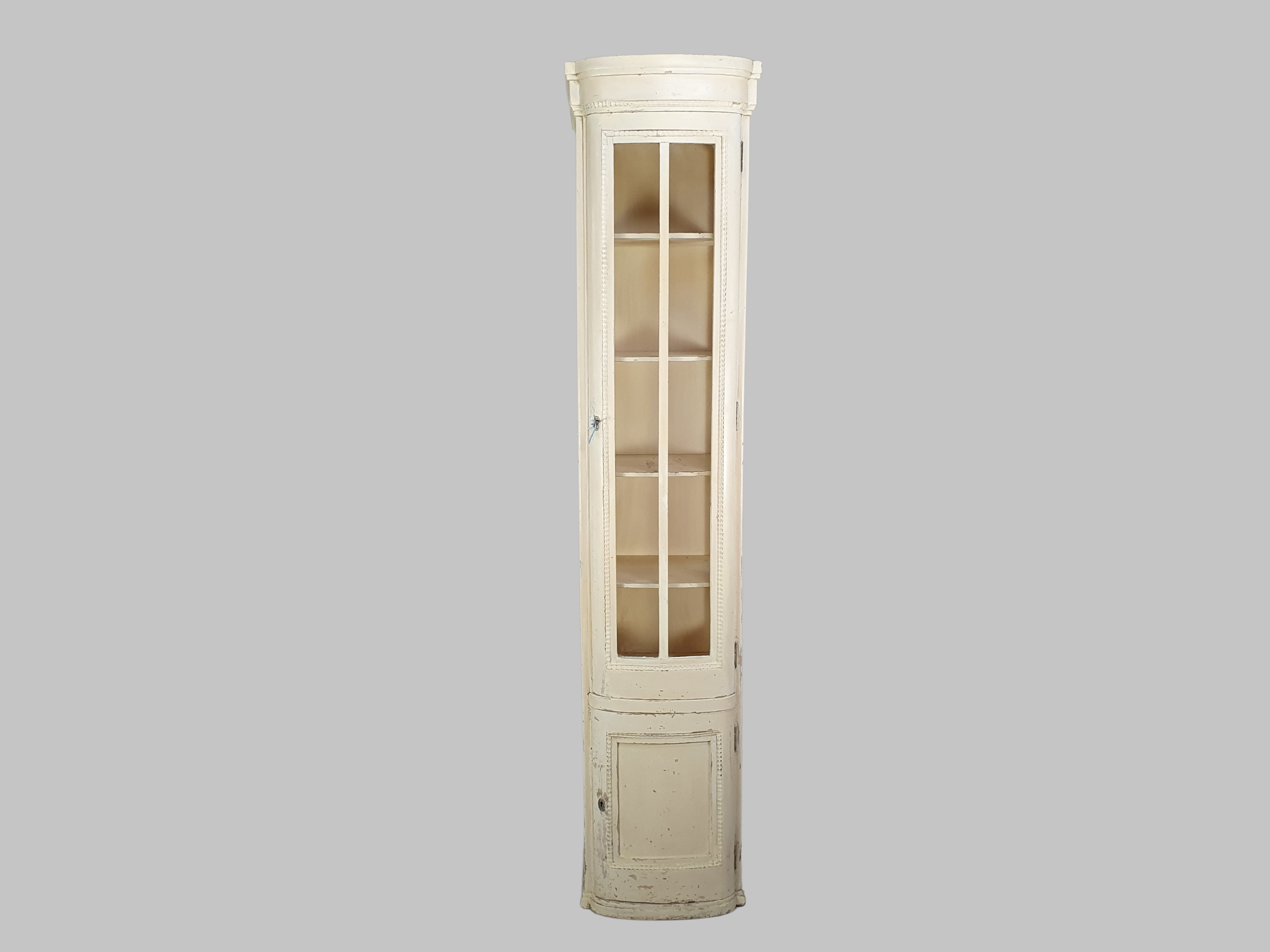 Early 20th century antique glass cabinet, with original cream paint