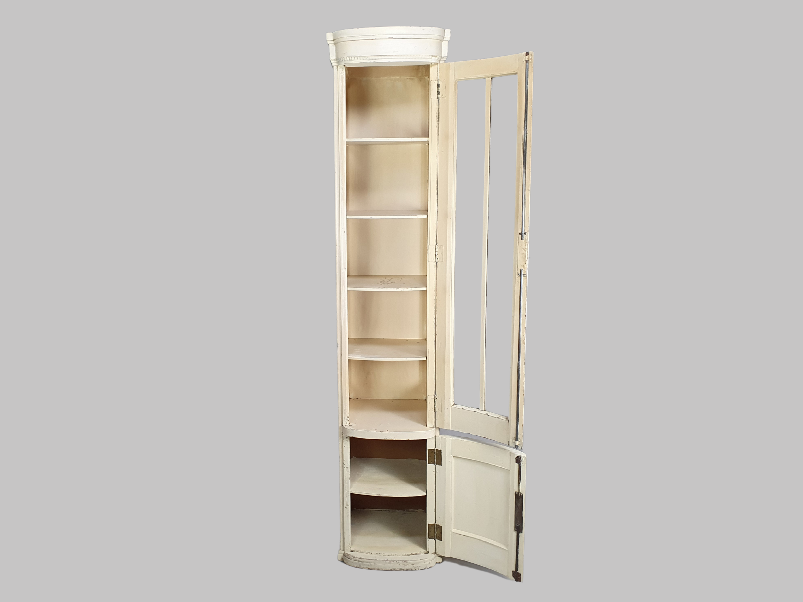 Early 20th century antique glass cabinet, with original cream paint