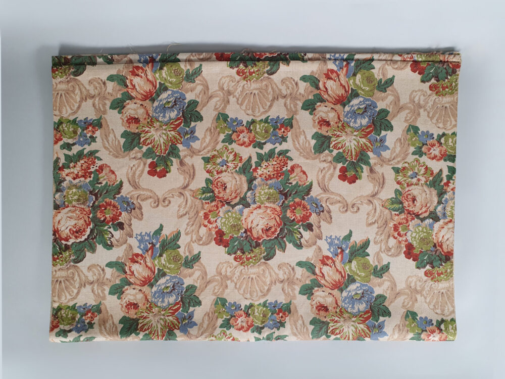 Unused antique linen floral Fabric (9.4 metres)