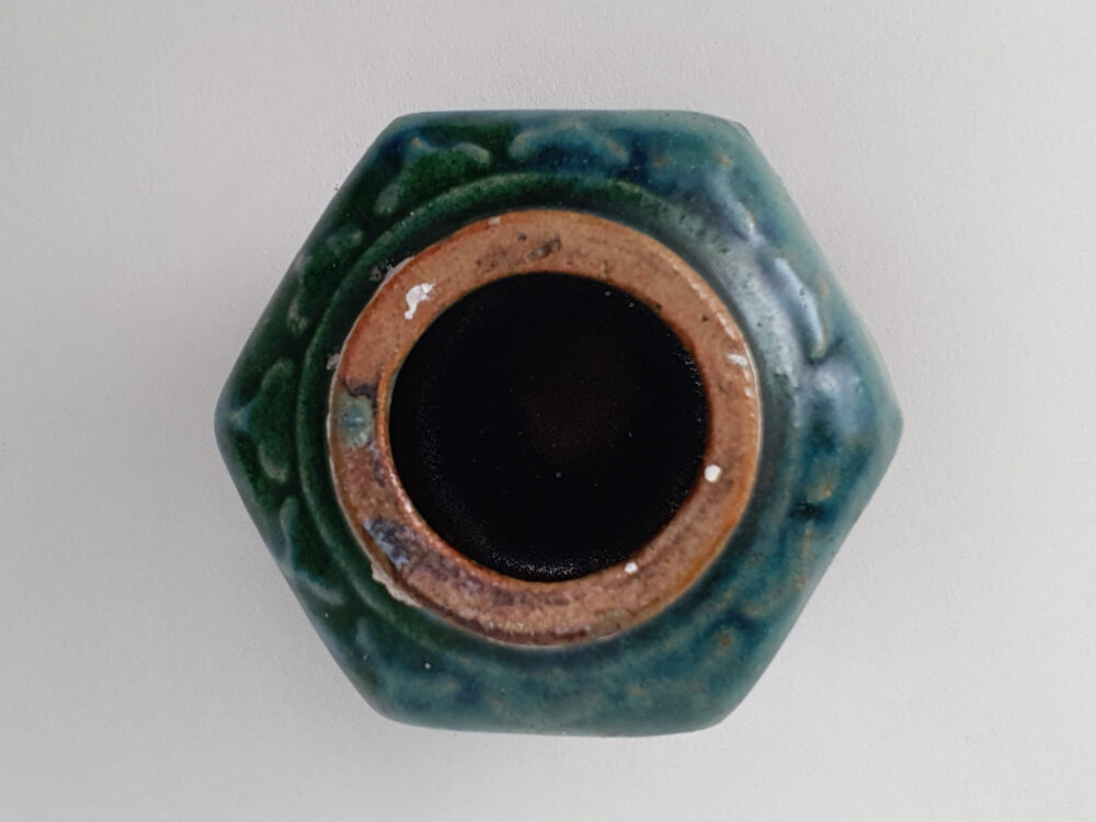 Unusual antique rustic pottery turquoise and green glazed Ginger Jar or Pot