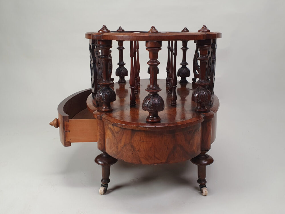 Victorian English antique burr walnut Canterbury or Magazine Rack