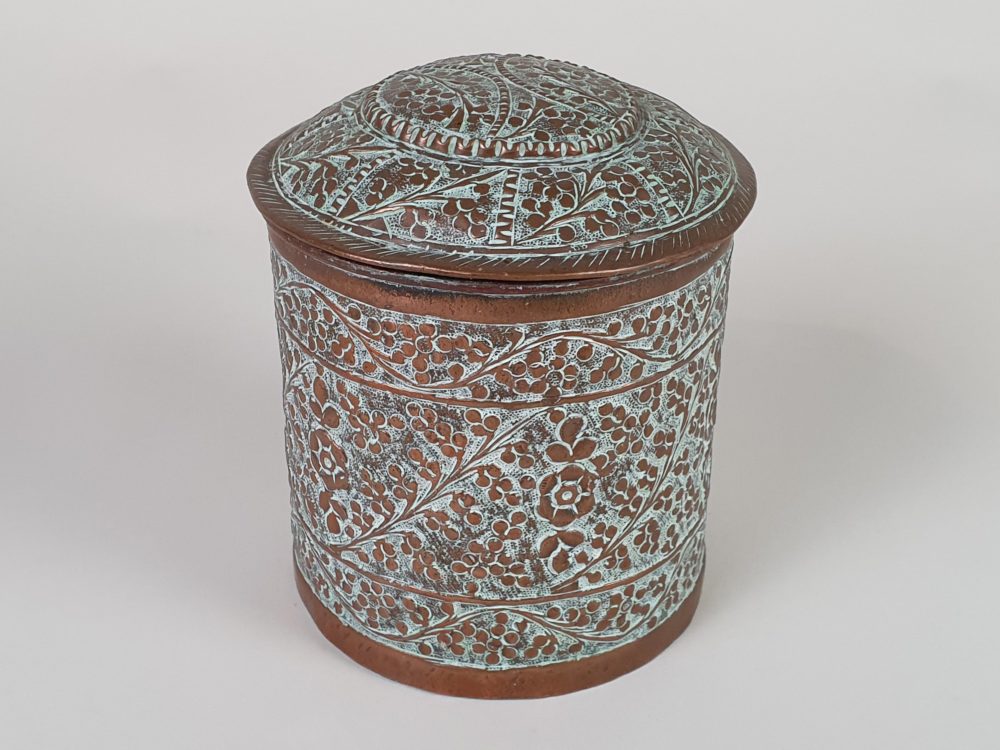 Victorian embossed copper Jar and Lid