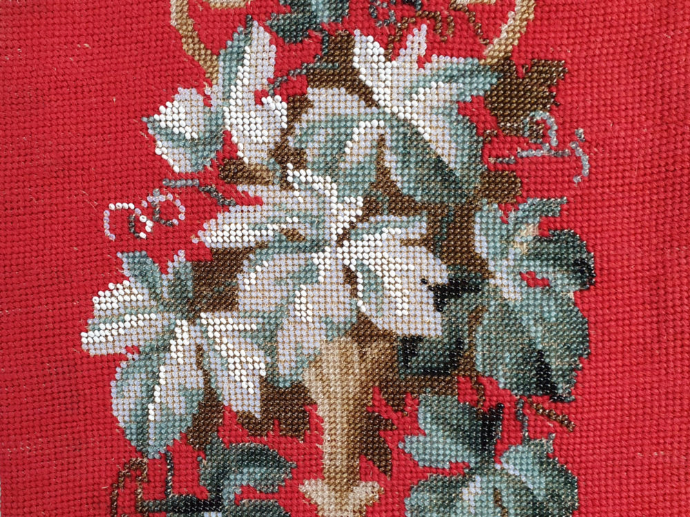 Victorian glass bead work floral needlepoint Panel