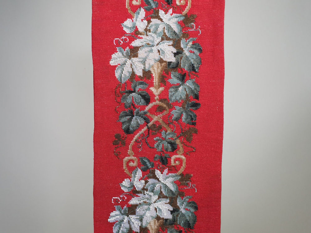 Victorian glass bead work floral needlepoint Panel