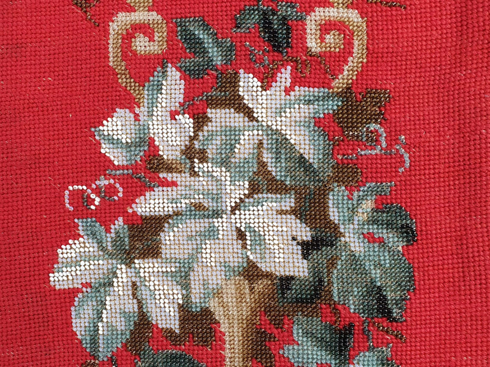Victorian glass bead work floral needlepoint Panel