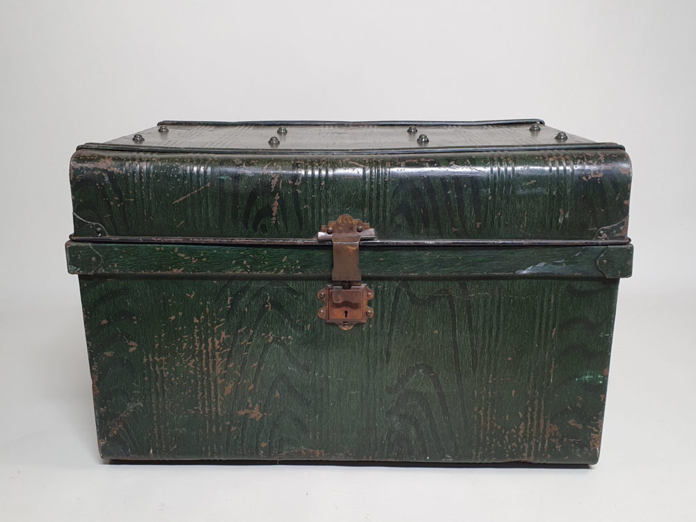Victorian Steam Trunk in original green scumble paint