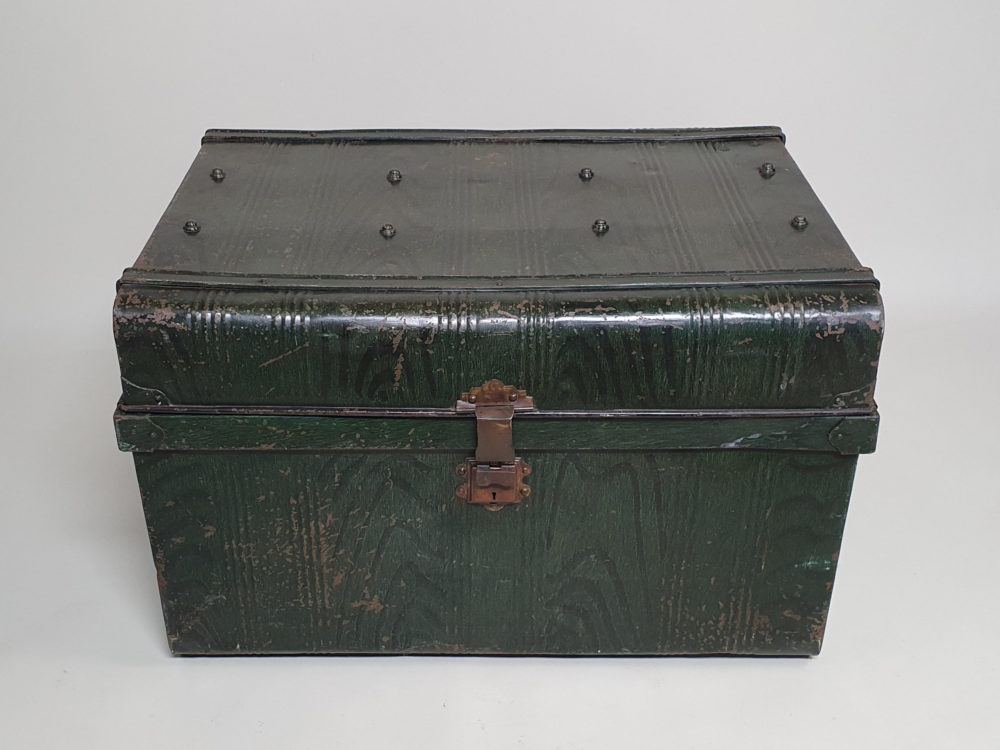 Victorian Steam Trunk in original green scumble paint