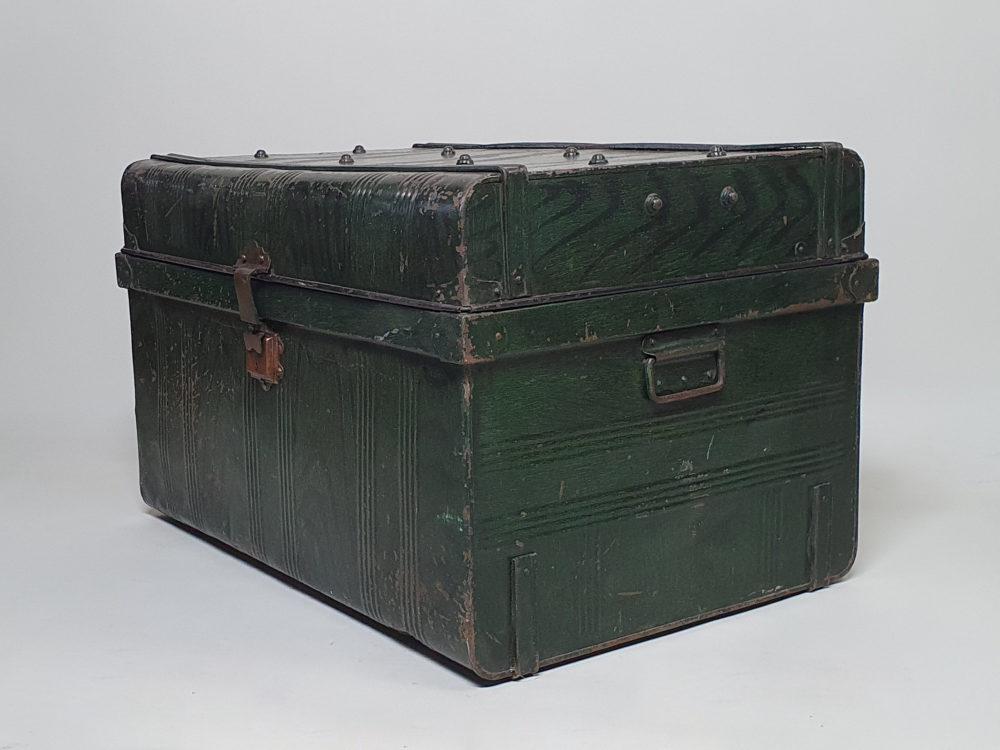Victorian Steam Trunk in original green scumble paint