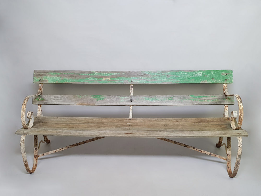 Victorian Strap Bench with traces of original green paint