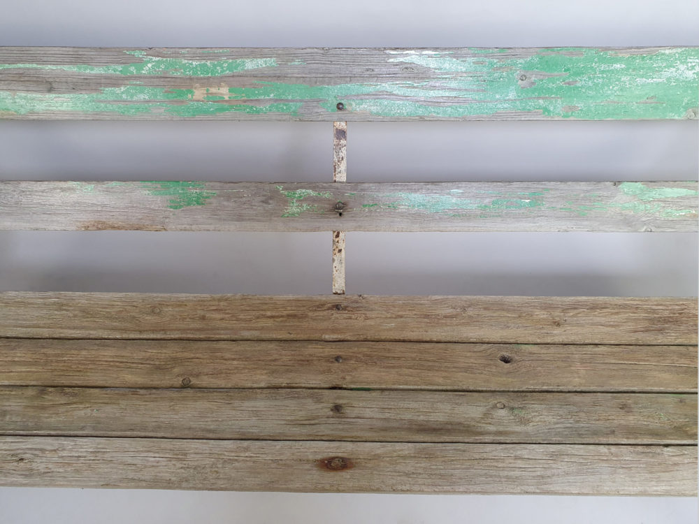 Victorian Strap Bench with traces of original green paint