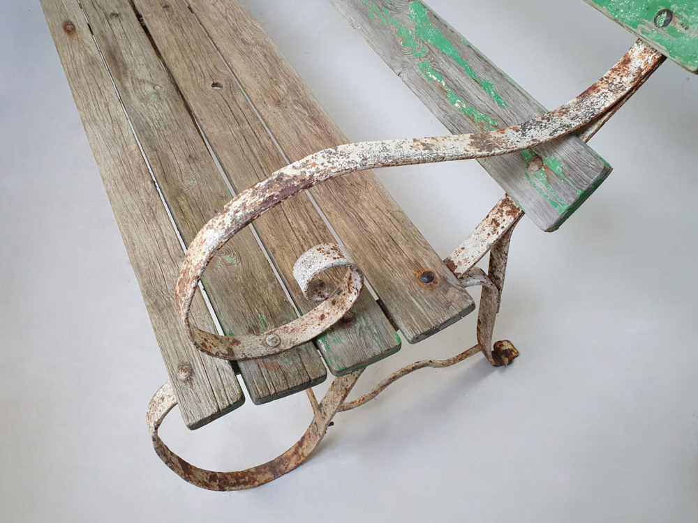 Victorian Strap Bench with traces of original green paint