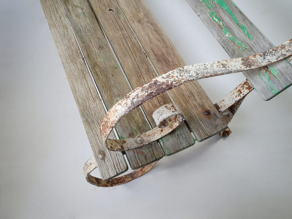 Victorian Strap Bench with traces of original green paint