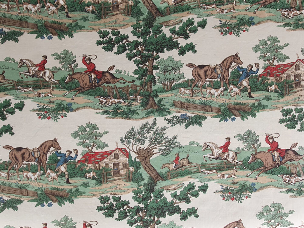 Vintage Equestrian Hunting Tally Ho linen Fabric (5 metres)