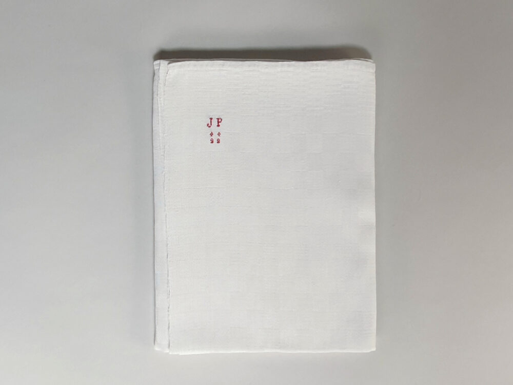 White Torchons or Tea Towels with hand stitched antique embroidery JP