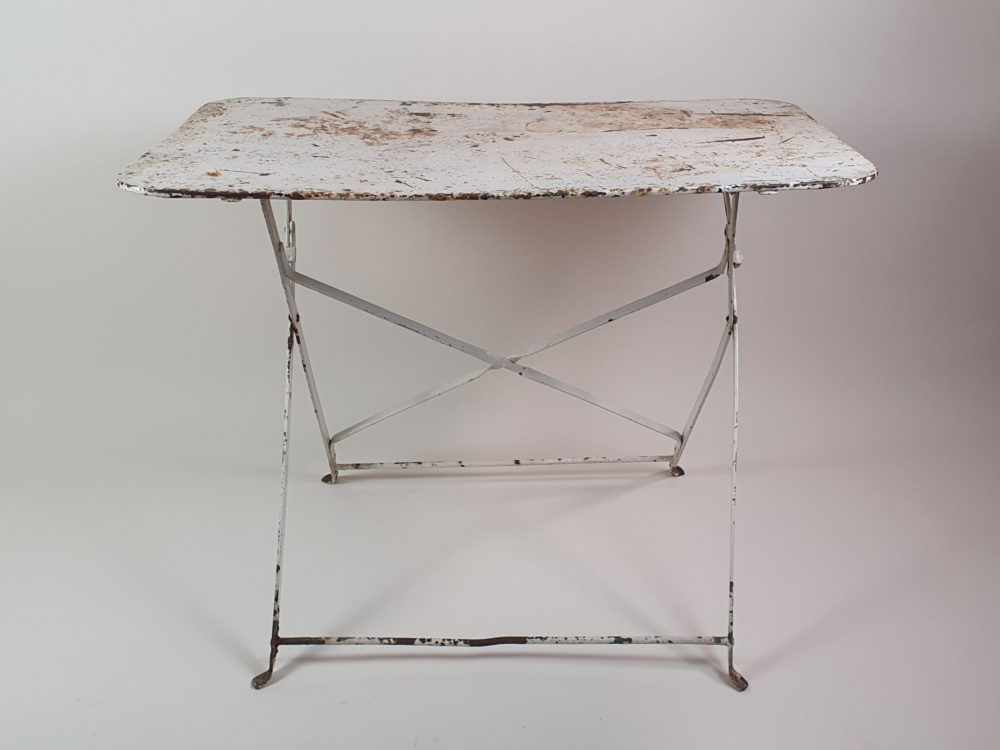 White mid century vintage folding French rectangular Bistro Table